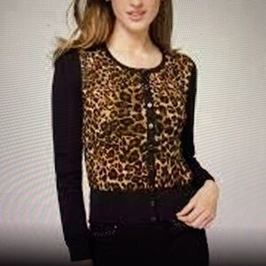 White House Black market Leopard Print cardigan Sweater Size M